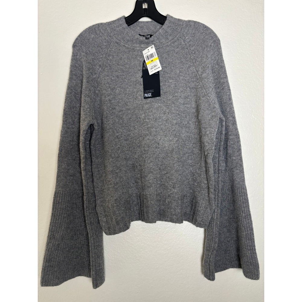 NWT Paige Laurel Sweater 100% Cashmere bell sleeve grey mock neck woman's size M - Picture 2 of 7